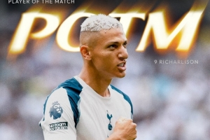 开云登录-梅开二度！理查利森当选英超首轮热刺队内最佳球员